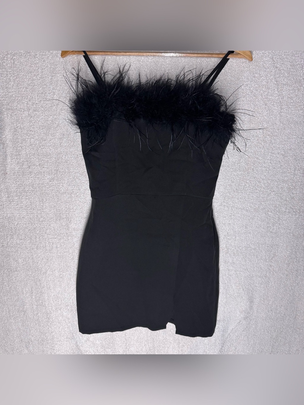 Strut & Bolt Feather Trim Black Mini Dress Small